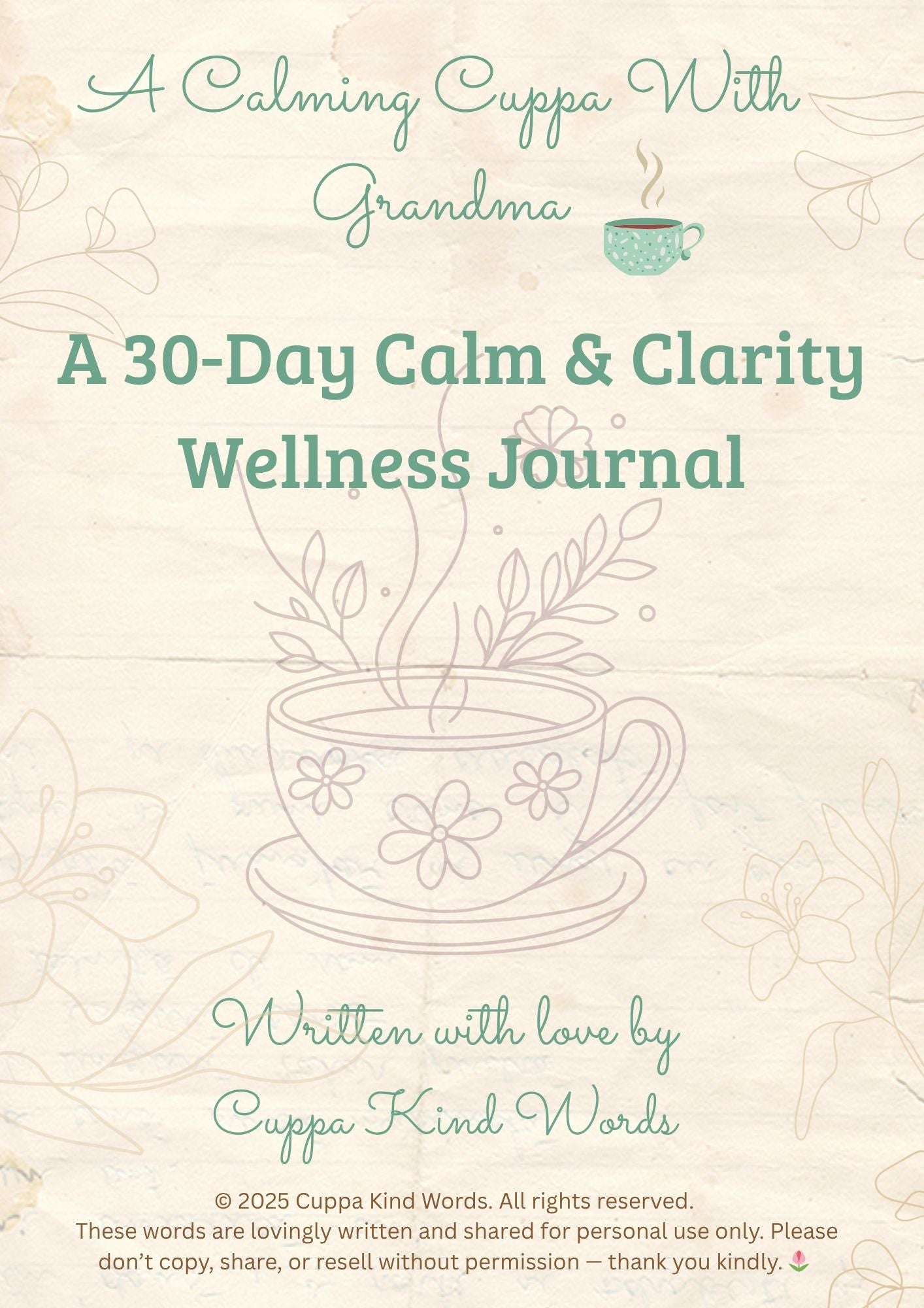 A Calming Cuppa with Grandma - 30-Day Calm & Clarity Wellness Journal / Instant Download