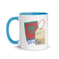 Mug with blue handle and interior, featuring tea bag graphics and "TEA-RIFFIC Brother" text on a white background.